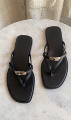 Hermes Black Calfskin Miss Mini Kelly Lock Flat Strappy Sandal - 37