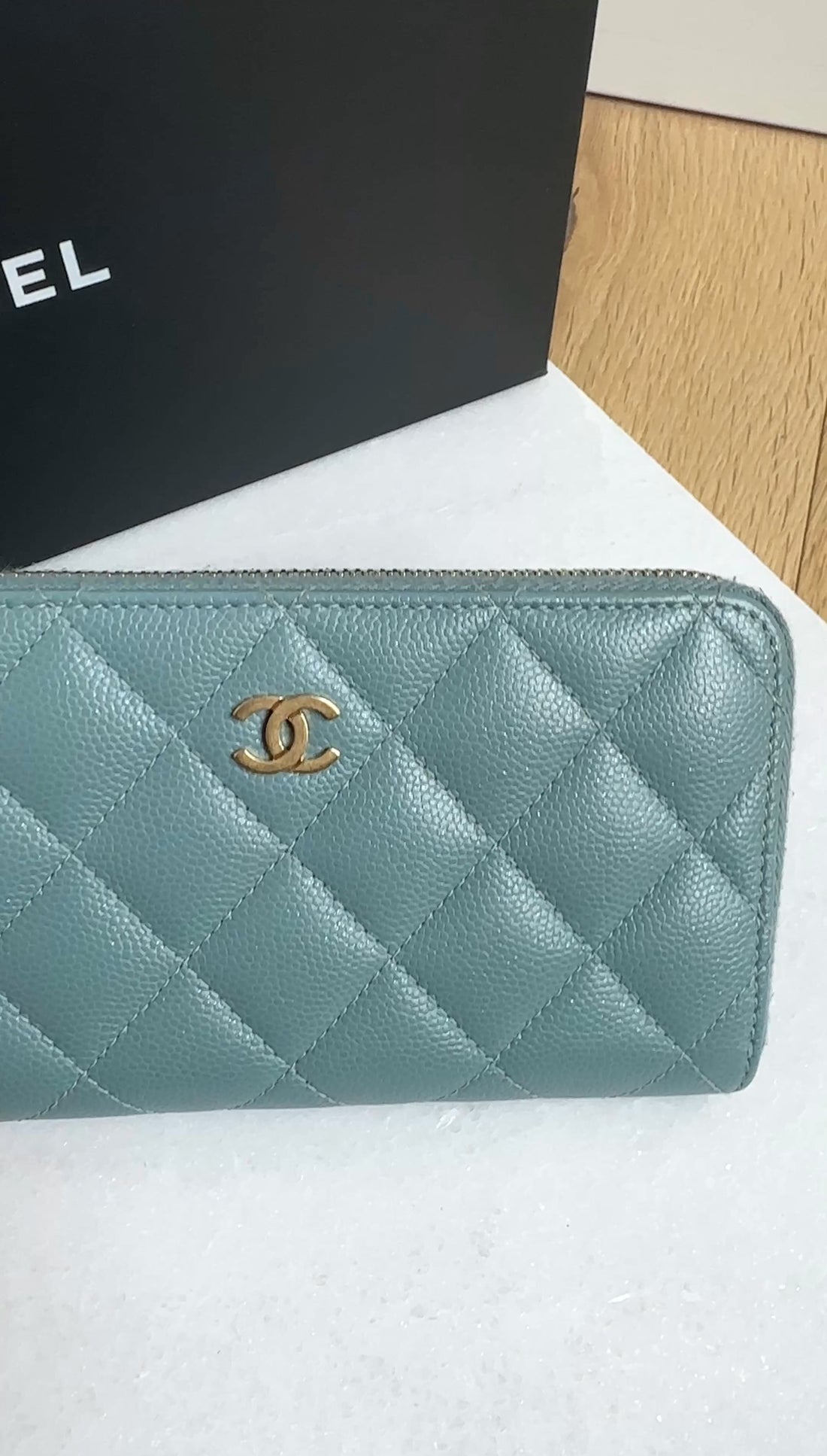 Chanel Blue Caviar Shimmer Leather Small Zippy Wallet