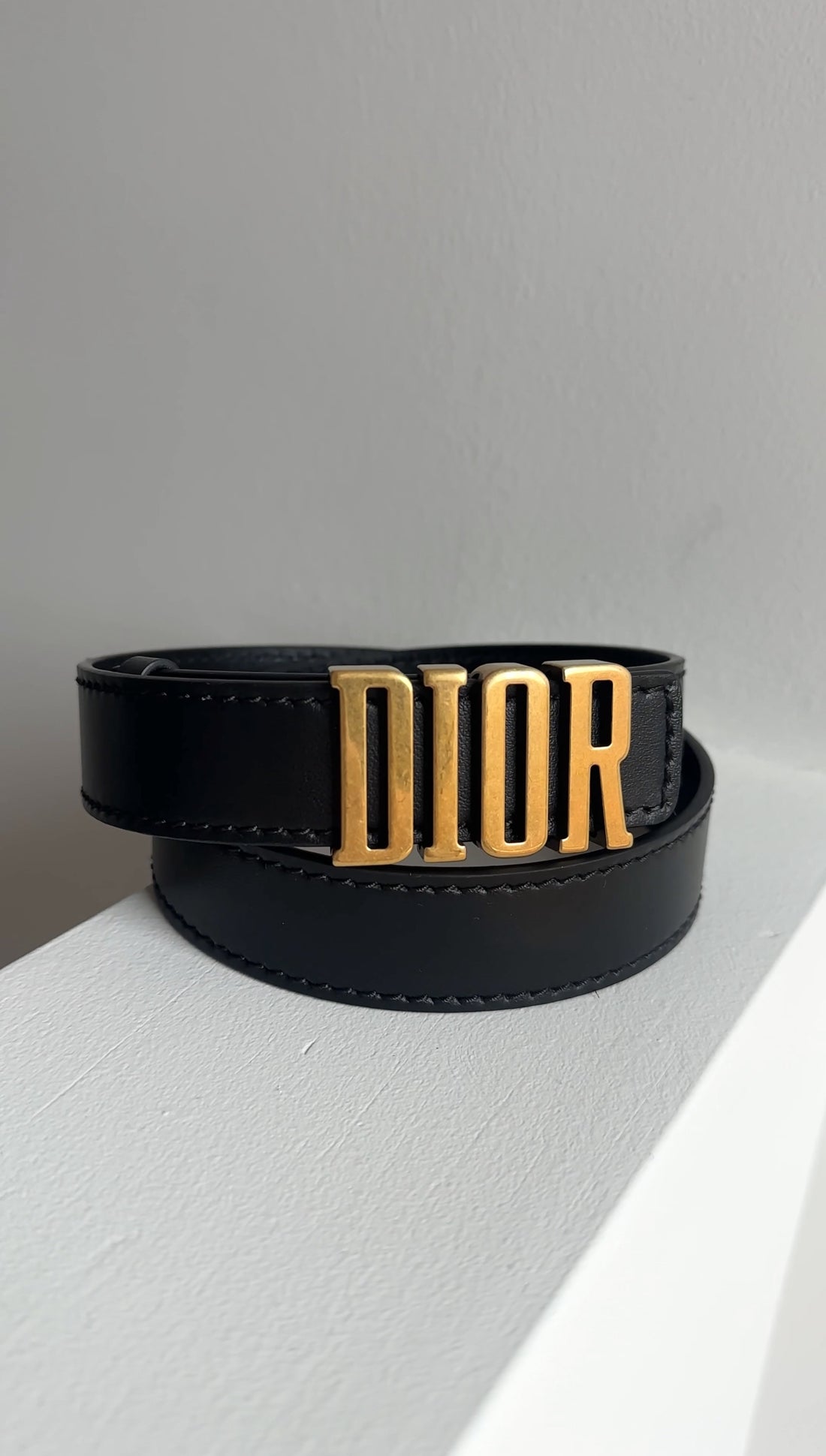 Christian Dior Black Leather D Fence Belt - 70cm