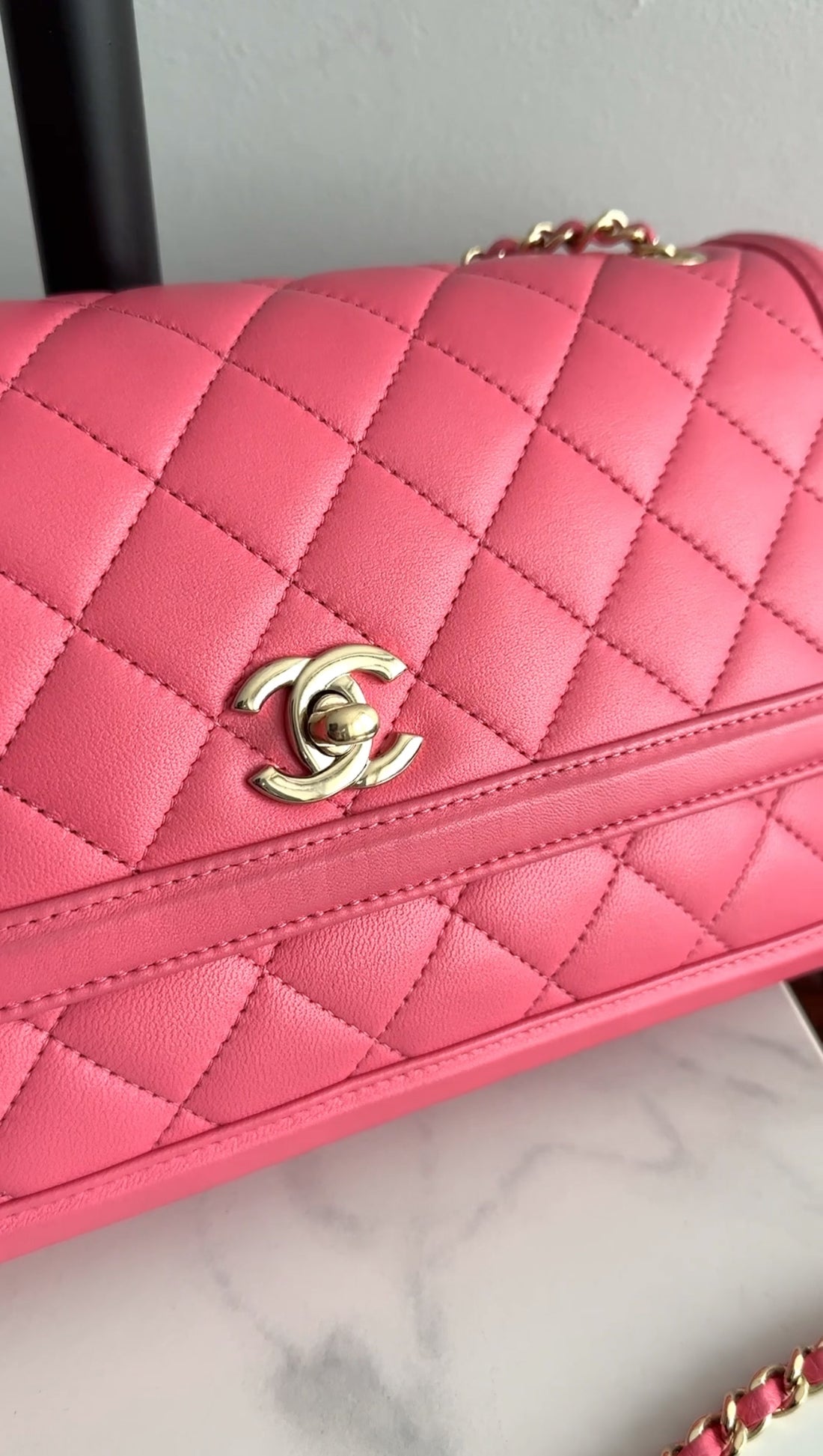 Chanel Pink Quilted Leather 3 Compartment Flap Bag