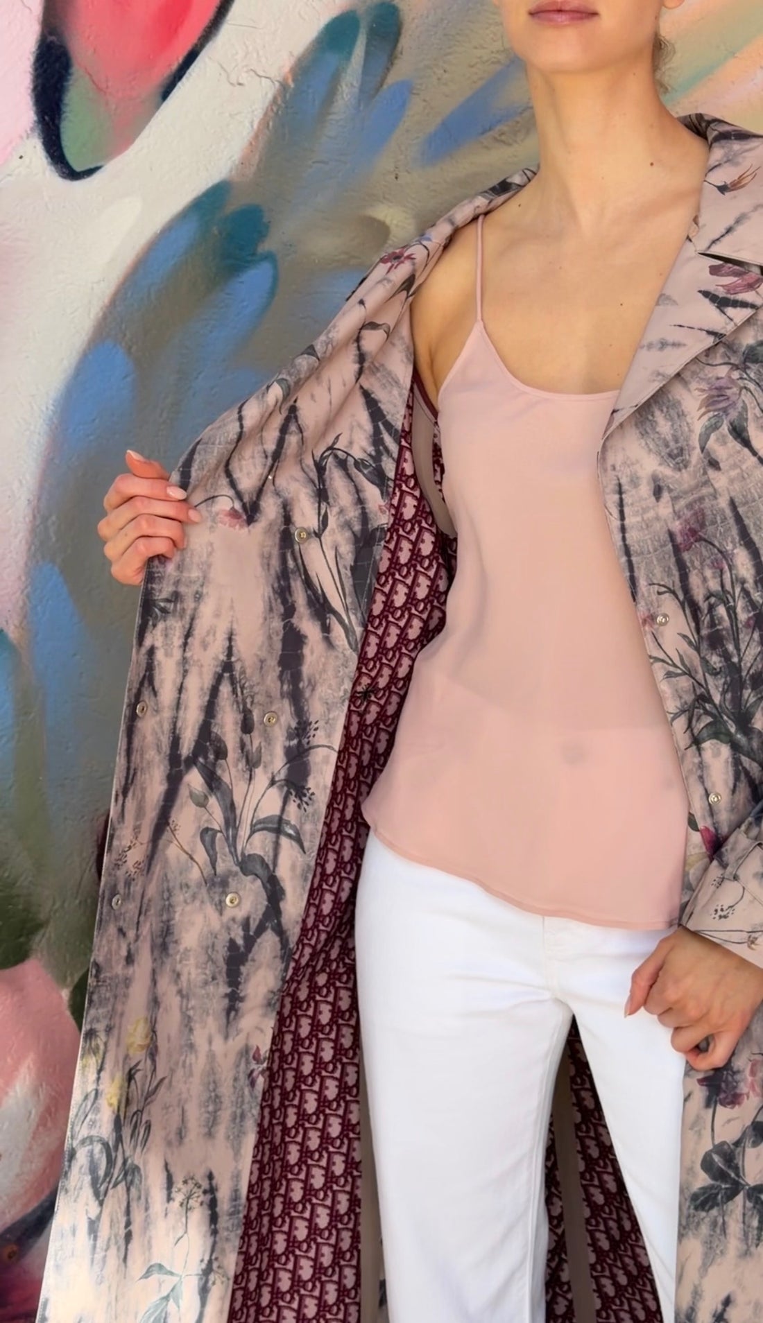 Christian Dior Pink Multi Floral Oblique Lined Trench - F40
