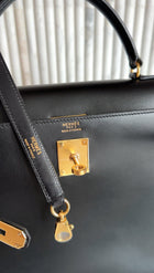 Hermes Vintage 1979 Black Box Calf Leather Sellier Kelly 32 Bag