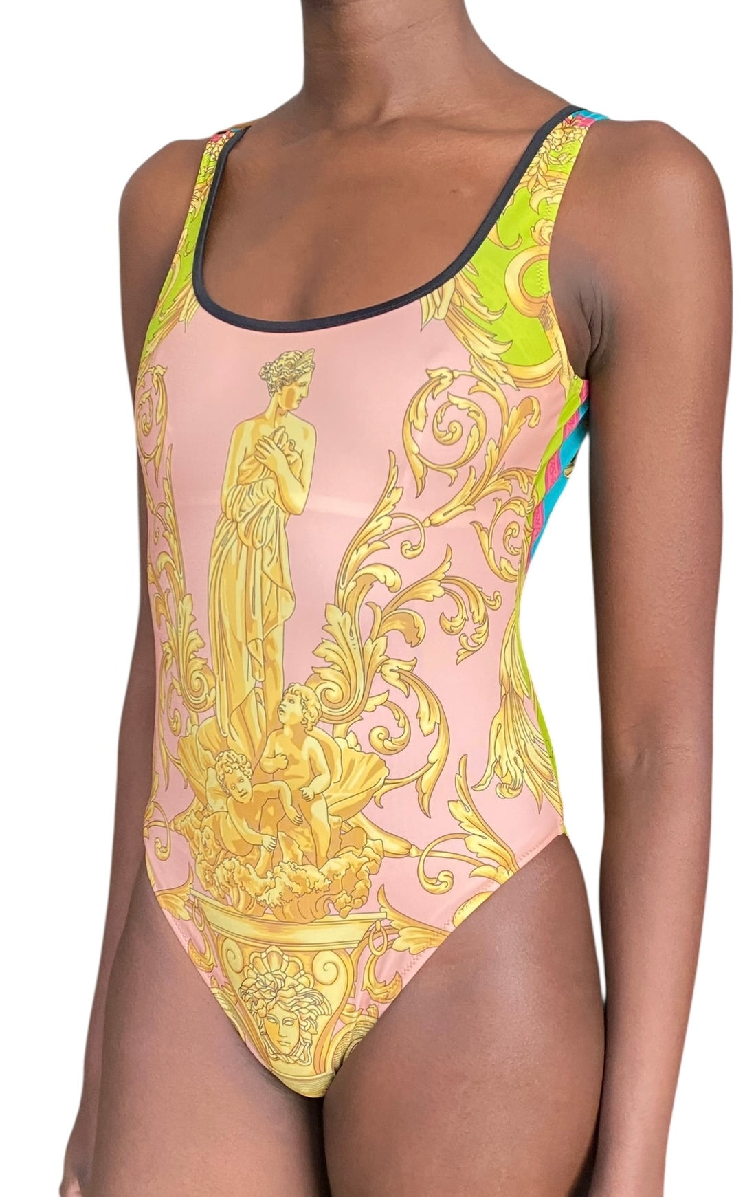 Versace Pink & Green “Borocco Goddess” Printed 1-Piece Swimsuit - 1 / US 2-4