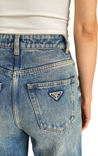 Prada Blue High Waisted Wide Leg Logo Jeans - W25