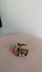 Gucci Aged Gold Multicolor Bijoux Double G Oversized Double Finger Ring - M