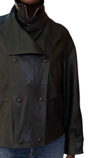 Nour Hammour Black “Thalia”Cropped Leather Bomber Jacket - S / US 4-6