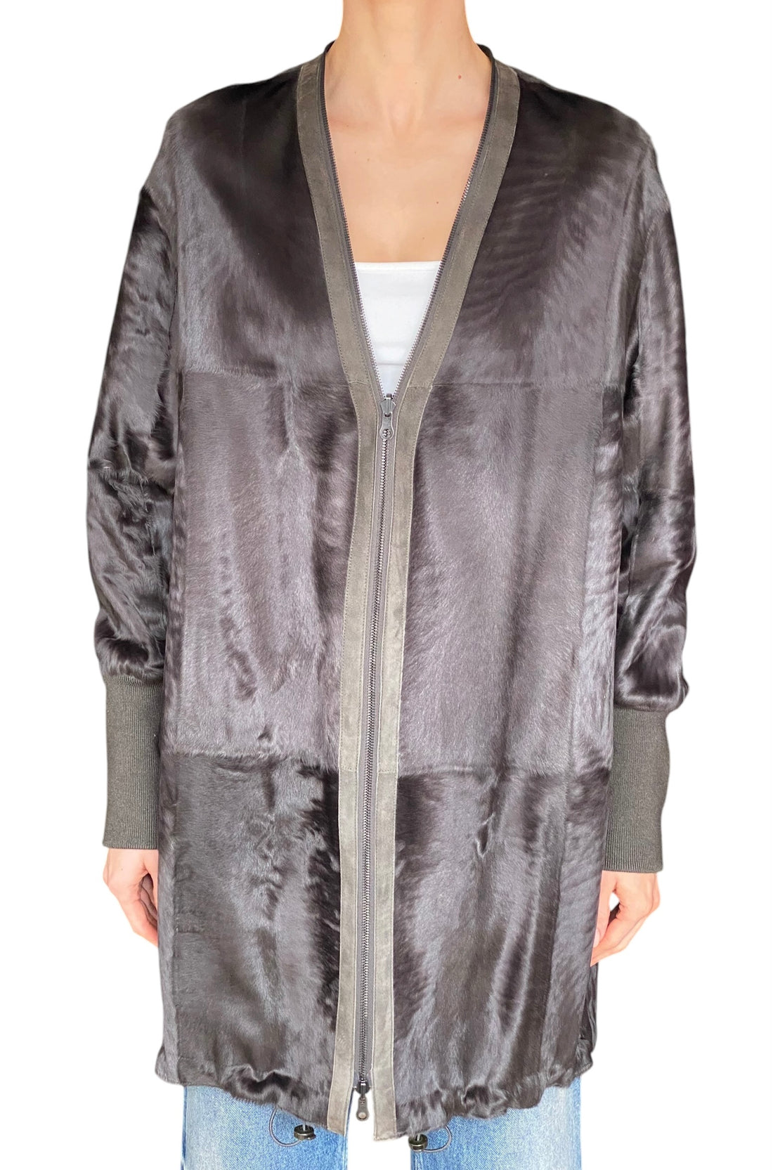 Akris Army Green Sable Fur Reversible Zip Coat - US 6