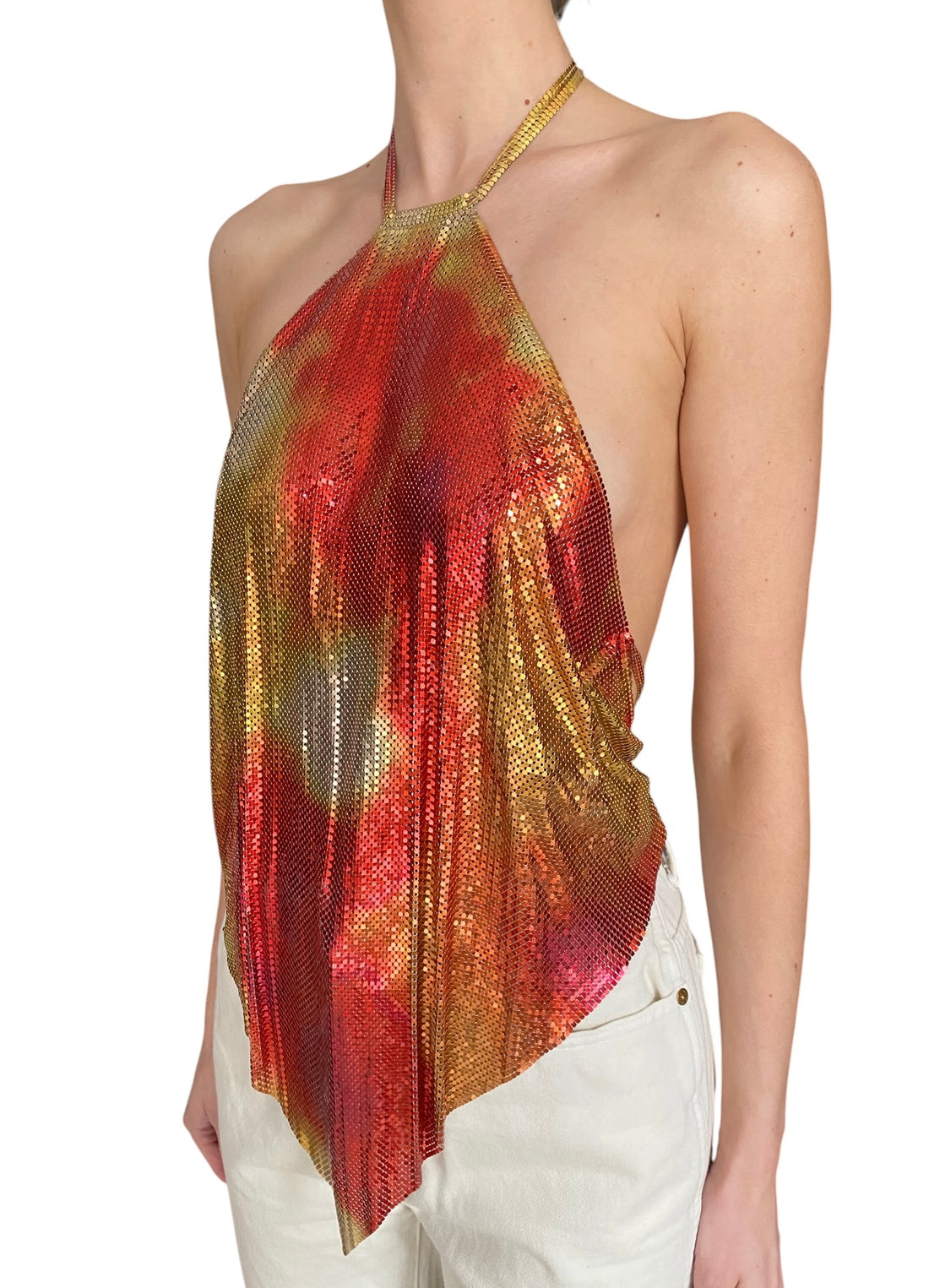 Paco Rabanne Yellow & Red Ombre Halter Chainmail Mesh Top - F40 / US 6-8