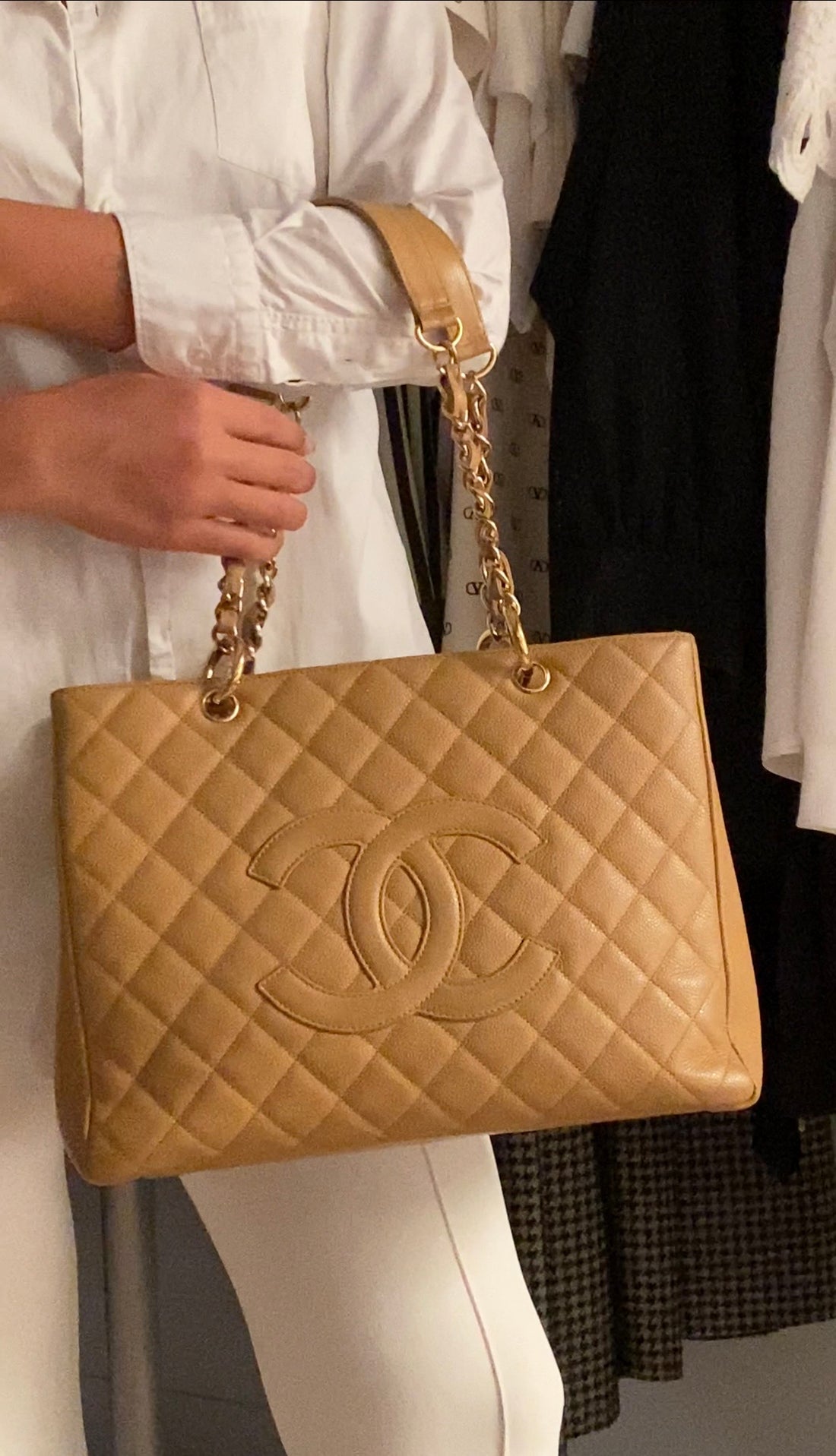 Chanel Beige Caviar Leather GST Grand Shopping Tote Bag