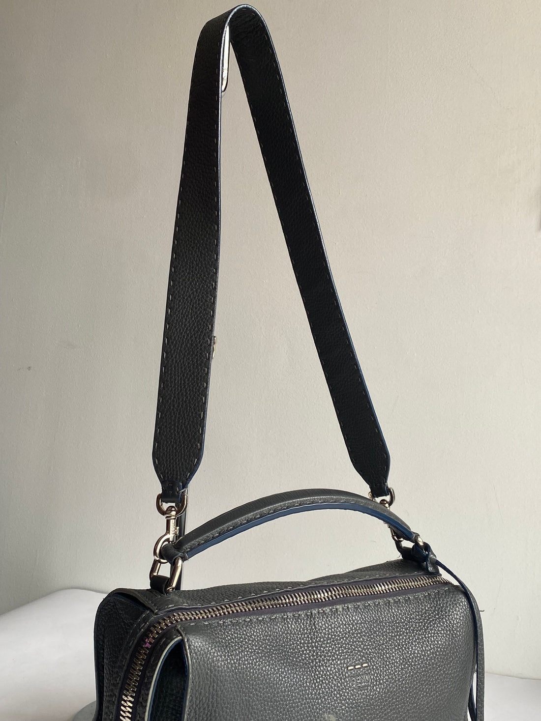 Fendi Slate Selleria Lei Boston Shoulder Bag