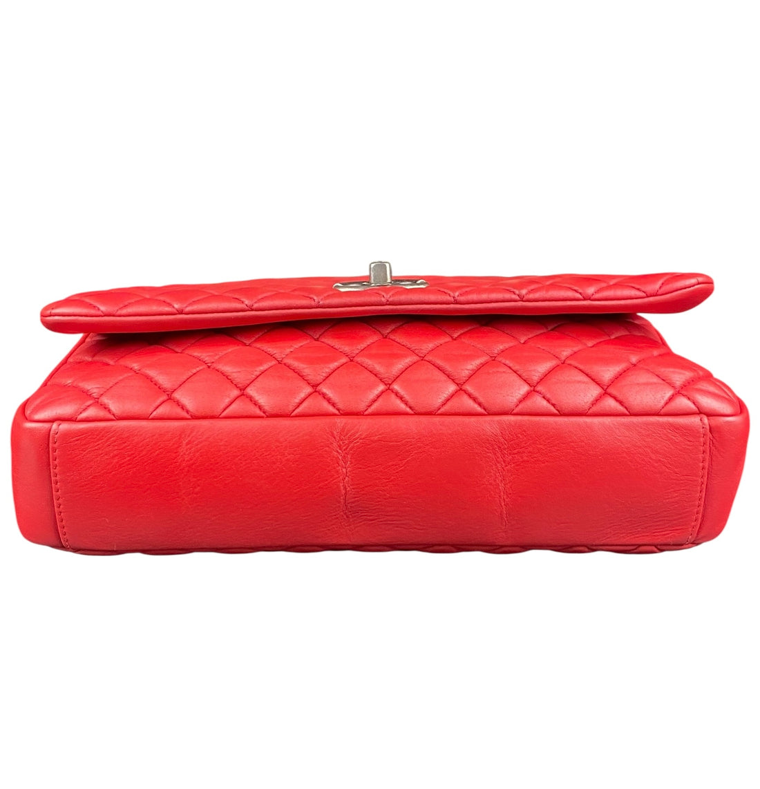 Chanel Red Calfskin Bubble Quilted Medium Single Flap Shoulder Bag