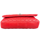 Chanel Red Calfskin Bubble Quilted Medium Single Flap Shoulder Bag