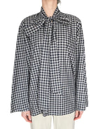 Balenciaga Black Checked Scarf Neck Cocoon Long-Sleeve Blouse- 36 / US 2-4