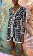 Giambattista Valli Grey Tweed Logo Button Long Sleeve Short Dress -  IT 44