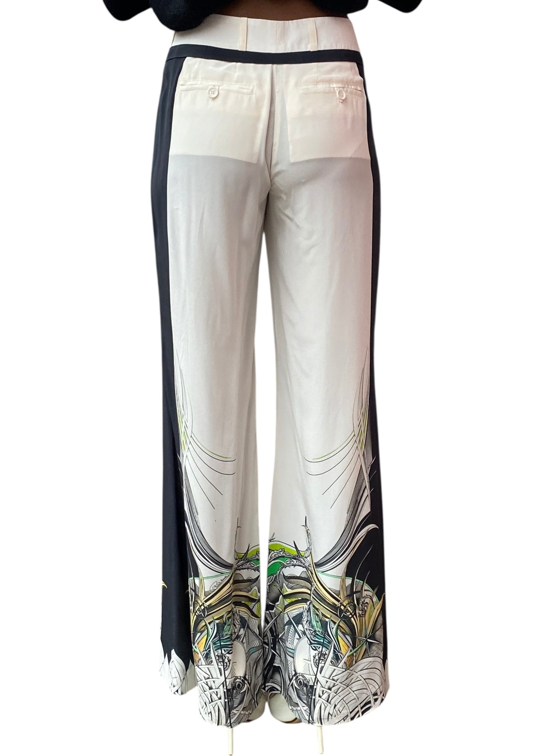 Roberto Cavalli Cream Silk Printed Trousers - 38 / US 0