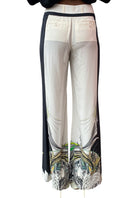 Roberto Cavalli Cream Silk Printed Trousers - 38 / US 0