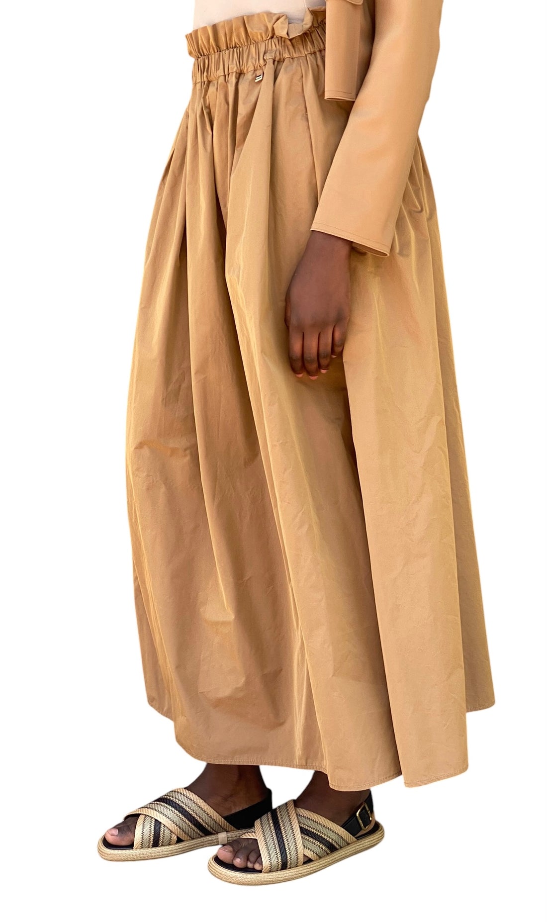 Herno Camel Pleated Nylon Maxi Skirt - 40 / US 6-8