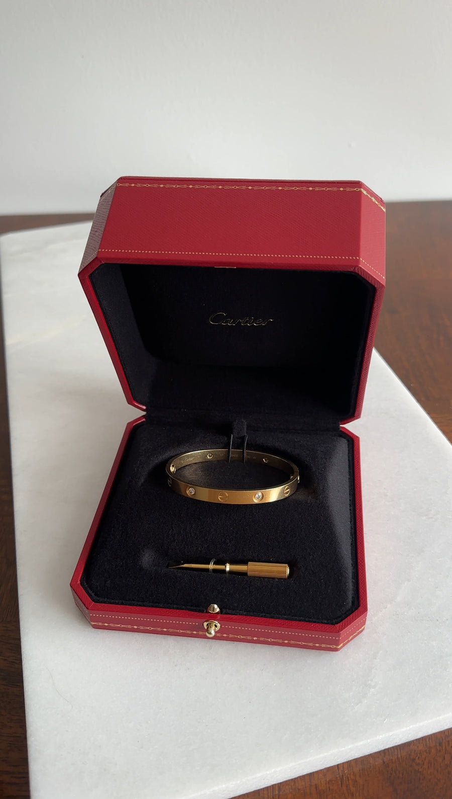 Cartier 18k Yellow Gold 4 Diamond Love Bracelet - 17