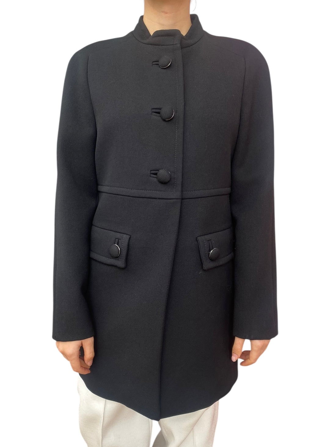 Prada Black Wool Button Coat - 42 / US 6