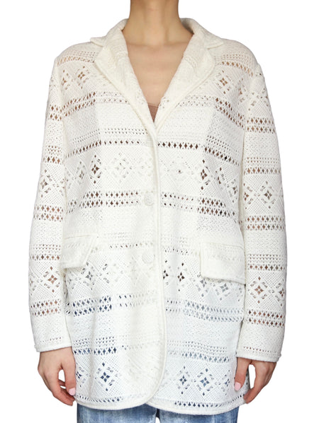 Ermano Scervino White Crochet Blazer - 42 / US 6