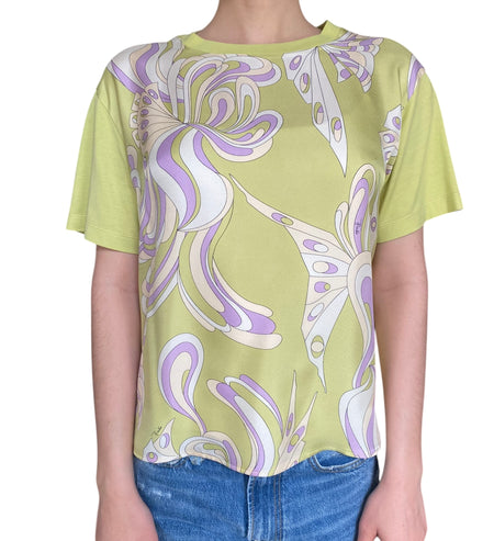 Emilio Pucci Green Silk Printed Tee - XL