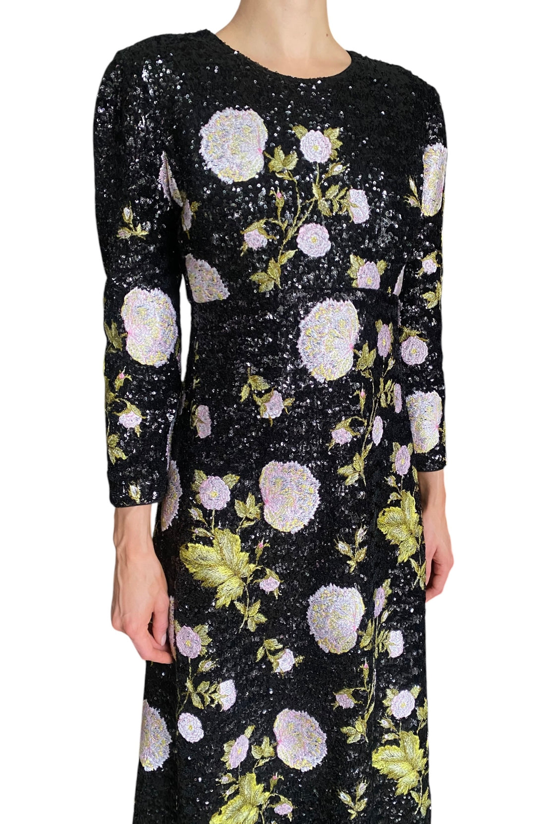 Giambattista Valli Black & Pink Sequinned Floral Embroidered Gown - IT 44 / US 8