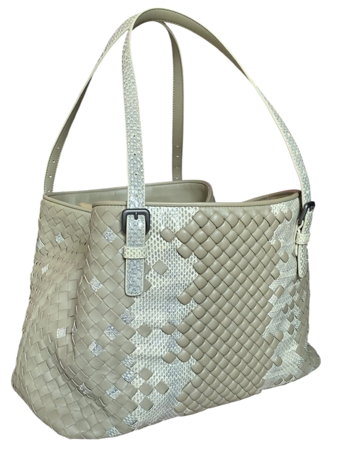 Bottega Taupe Snakeskin Nappa Intrecciato Medium Cesta Tote