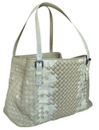Bottega Taupe Snakeskin Nappa Intrecciato Medium Cesta Tote