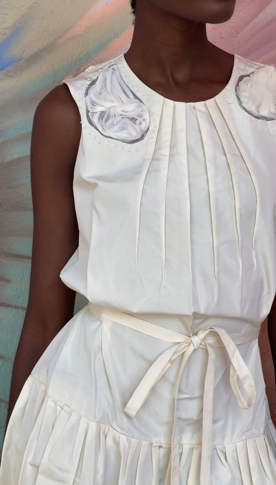 Saint Laurent Ivory 2009 Pleated Floral Rosette Dress - F38