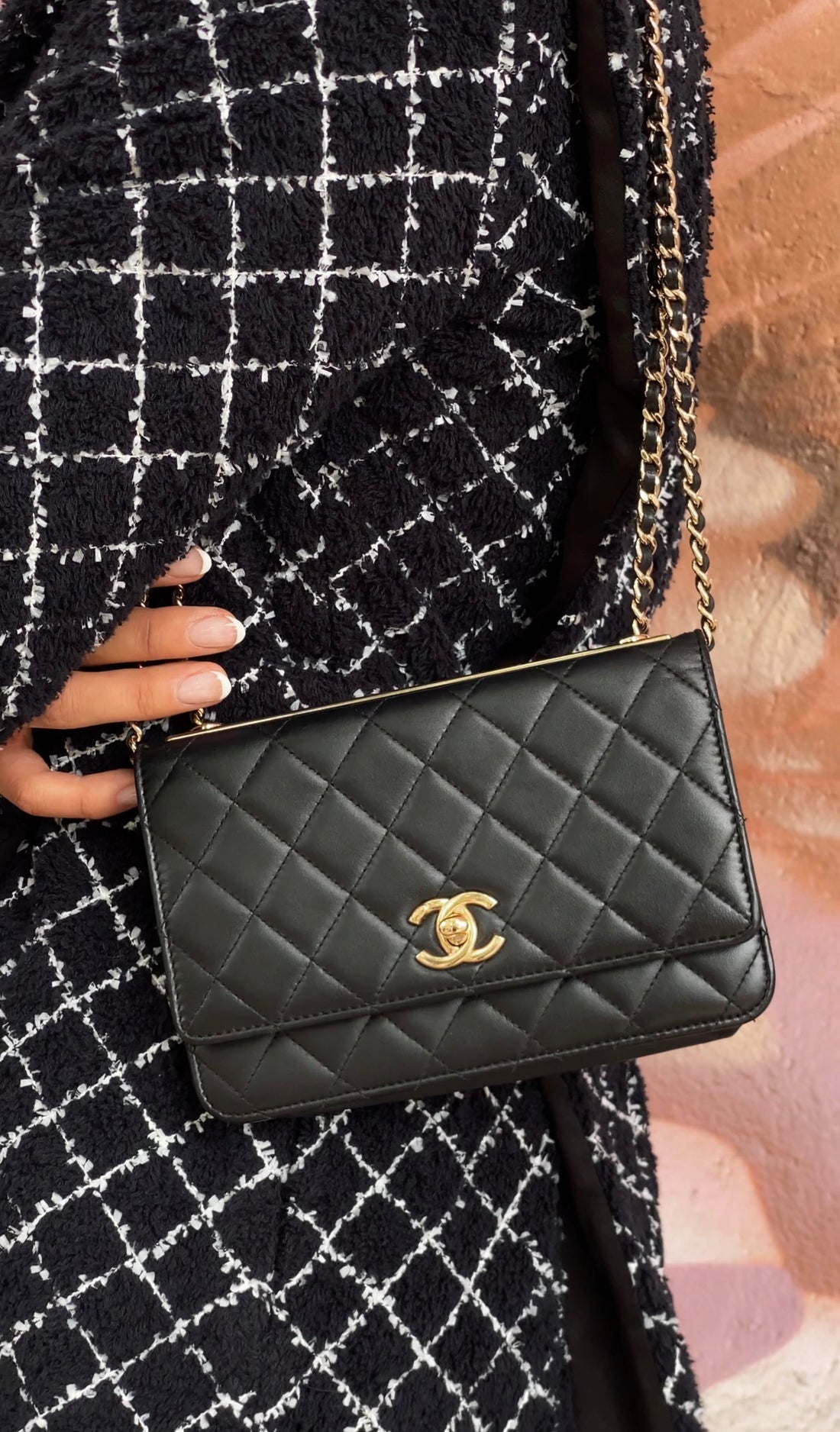 Chanel Black GHW Quilted Lambskin Trendy Wallet on Chain