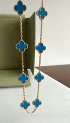 Van Cleef & Arpels 18K Yellow Gold Blue Agate Vintage Alhambra 10 Motif Necklace