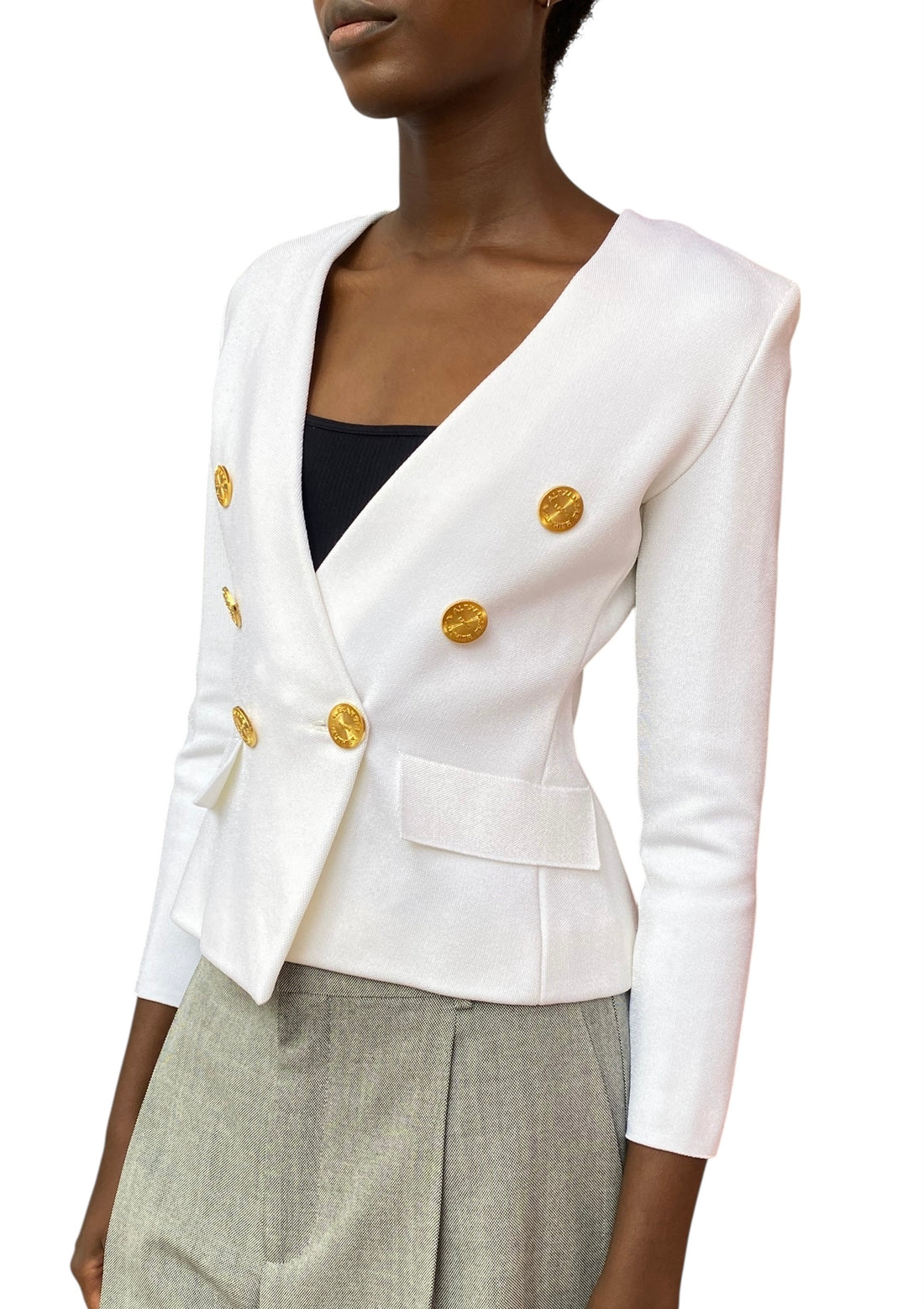Alexandre Vauthier Ivory Double Breasted Gold Button Jacket - XS / US 2