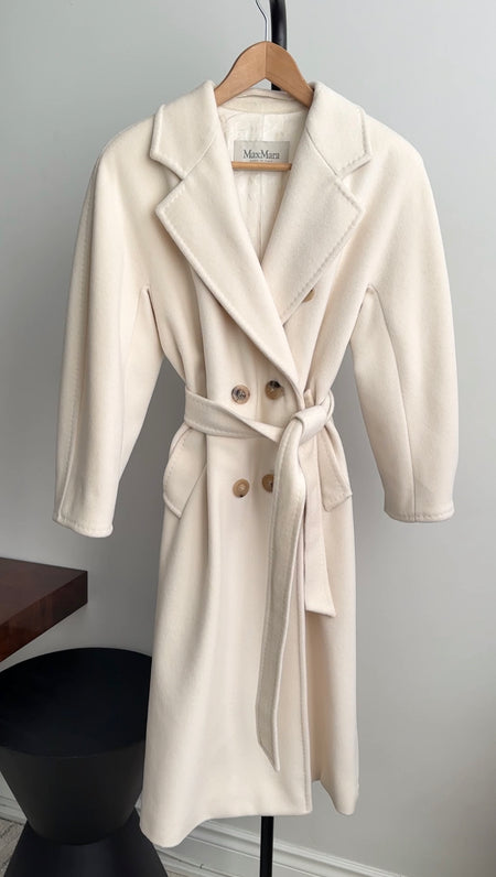 Max Mara Ivory Wool / Cashmere Belted Coat - XS / 0 / 2