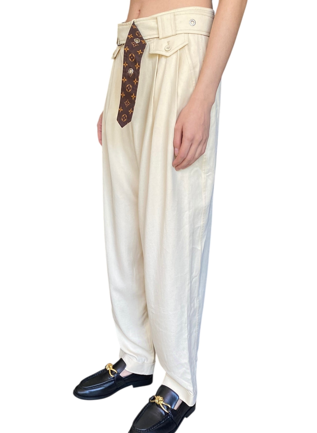 Louis Vuitton Ivory Logo Belted Trousers - 40