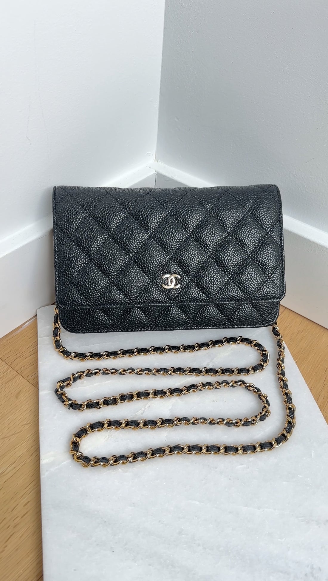 Chanel Black Caviar Leather Classic Wallet on Chain WOC GHW