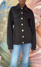 SportMax Black Ego Double Faced Wool Gold Button Jacket - 44