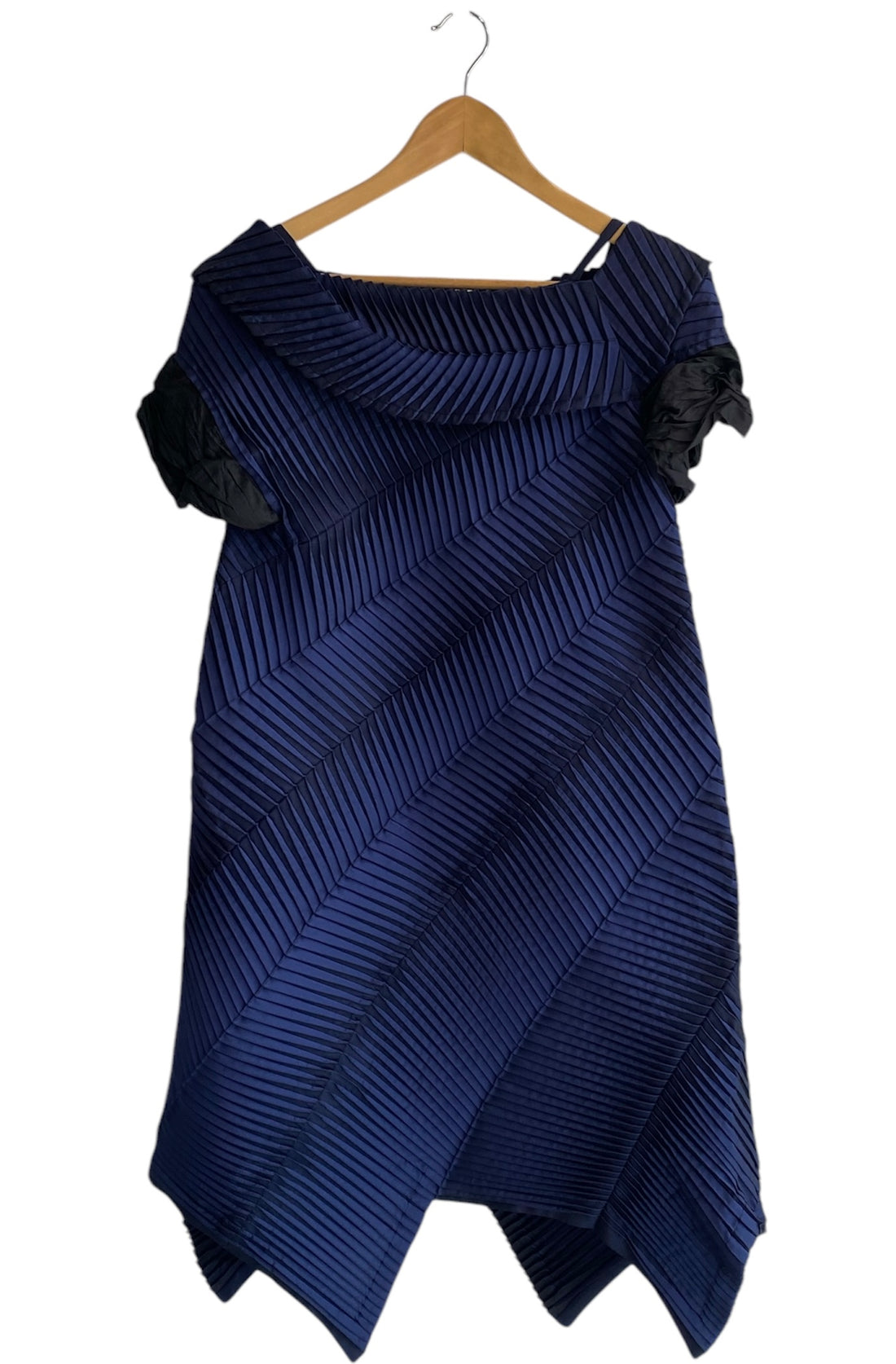 Issey Miyake Blue Diagonal Draped Pleated Dress