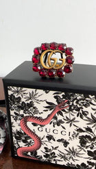 Gucci Fuchsia Crystal GG Marmont Brass Ring - S / 6.5