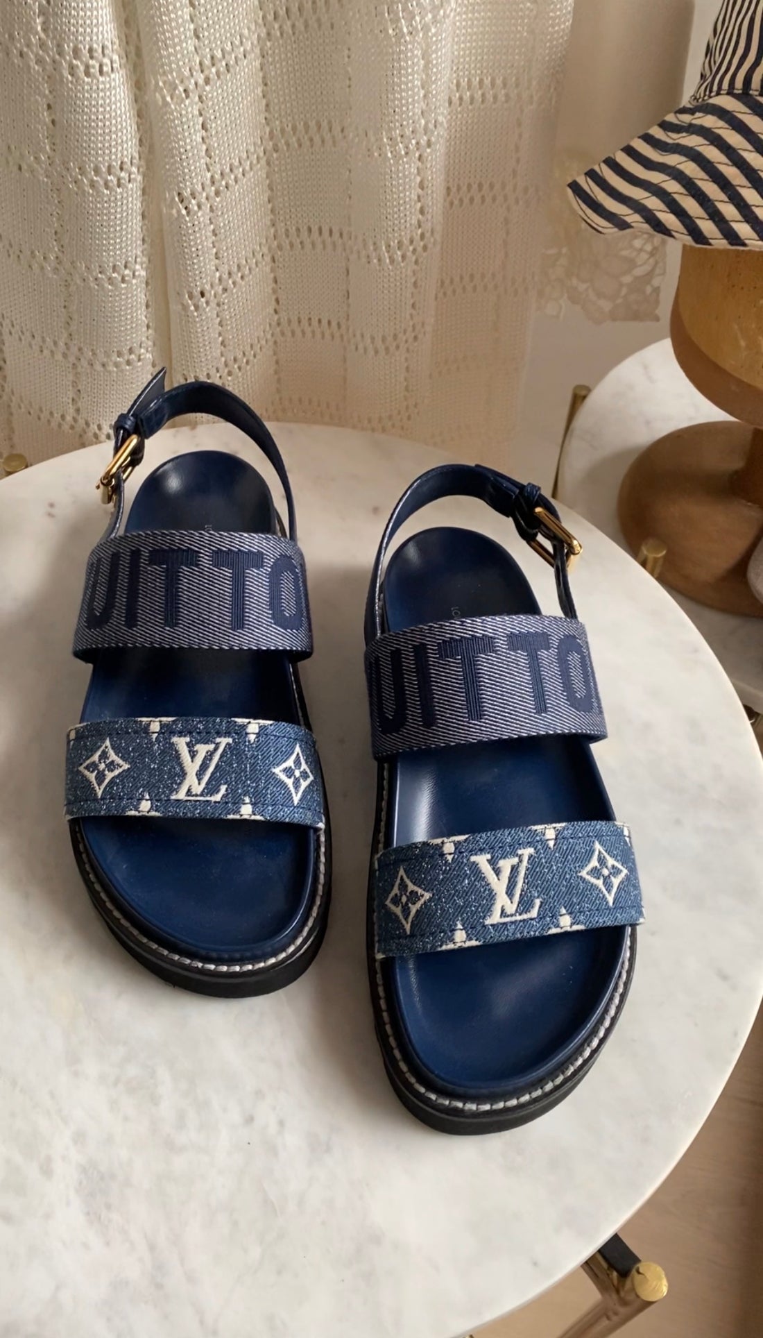 Louis Vuitton Blue Denim LV Monogram Paseo Flat Sandal - 38 (fits 7.5)