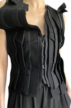 Sacai Charcoal Asymmetrical Pinstripe Patchwork Vest - JP 2 / US 4-6