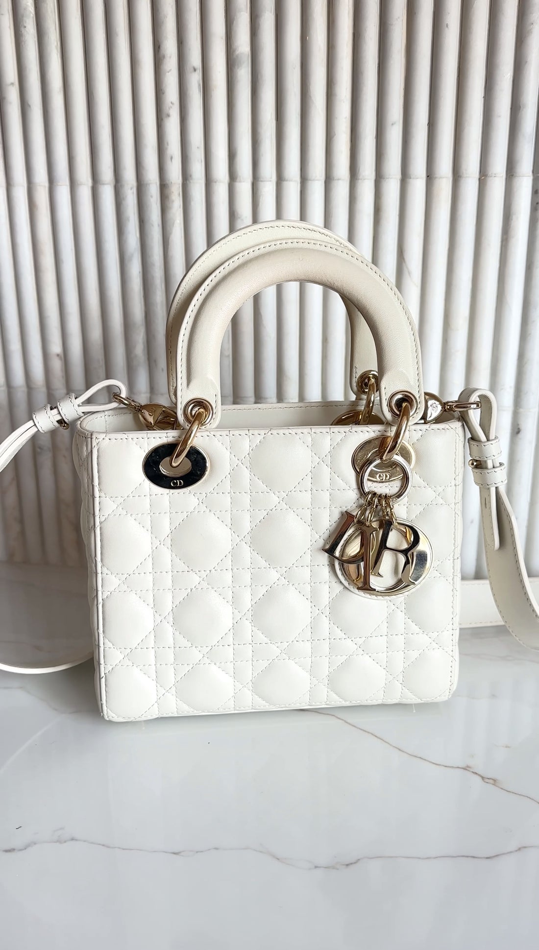 Christian Dior Small Ivory Leather ABC My Lady Dior Cannage Bag