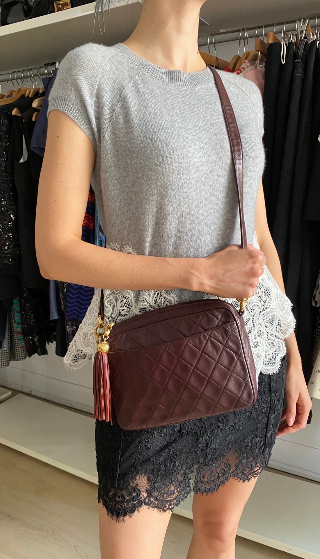 Chanel Vintage 1991 Brown Quilted Leather Medium Tassel Camera Bag