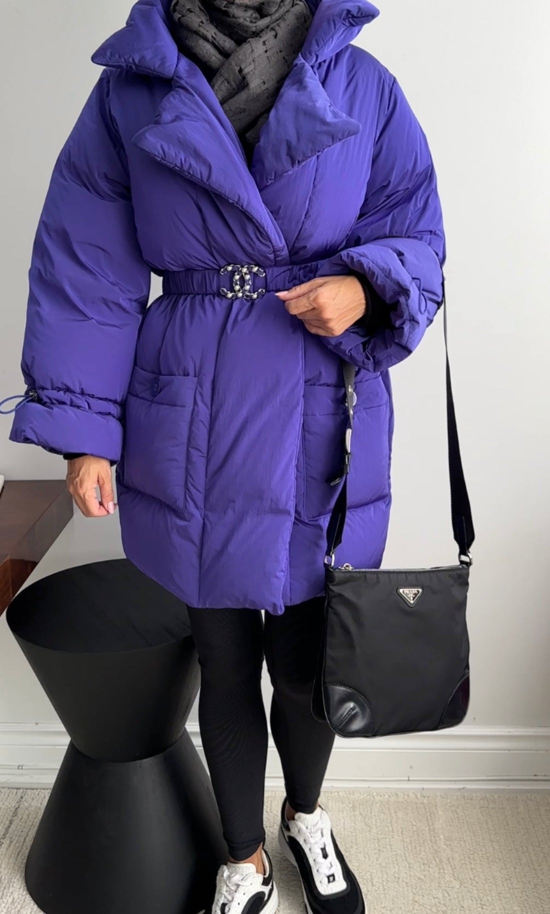 Chanel 19K Indigo / Cobalt Blue Puffer Coat with CC Belt - S / M