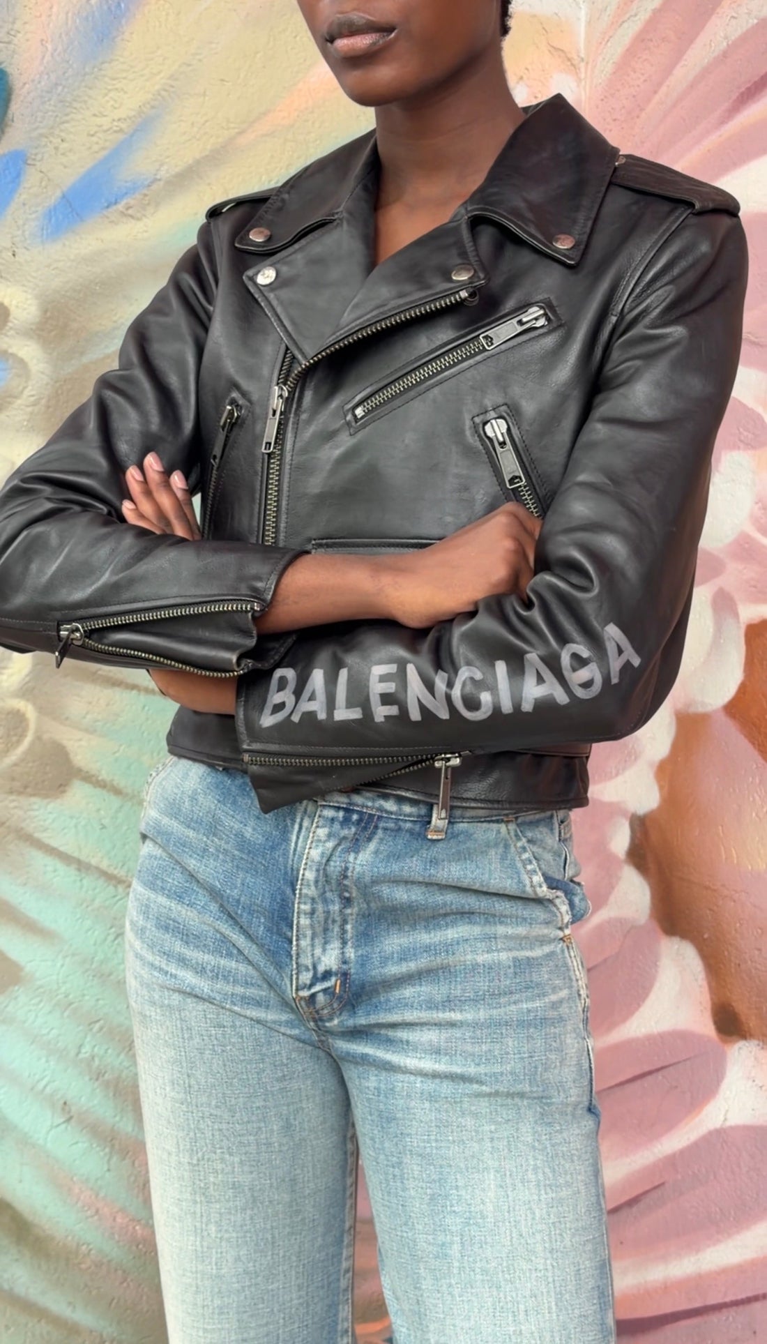 Balenciaga Black Leather Moto Jacket - 38