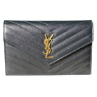 Saint Laurent Black Cassandre Grain de Poudre Chevron Wallet on Chain