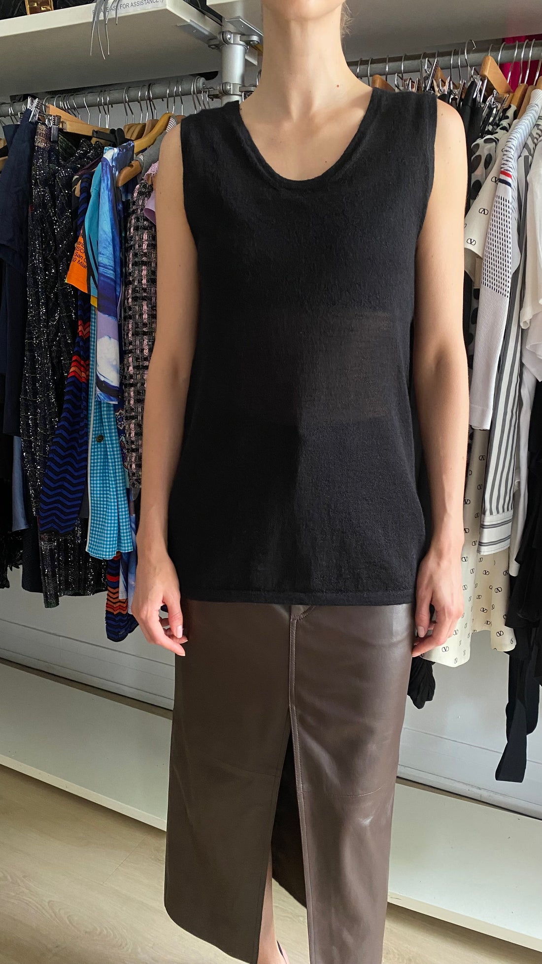 Lauren Manoogian Black Sheer Alpaca Fine Knit Long Tank Top - 2 / M / US 6-8