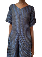Issey Miyake Navy Striped Pleated Dress