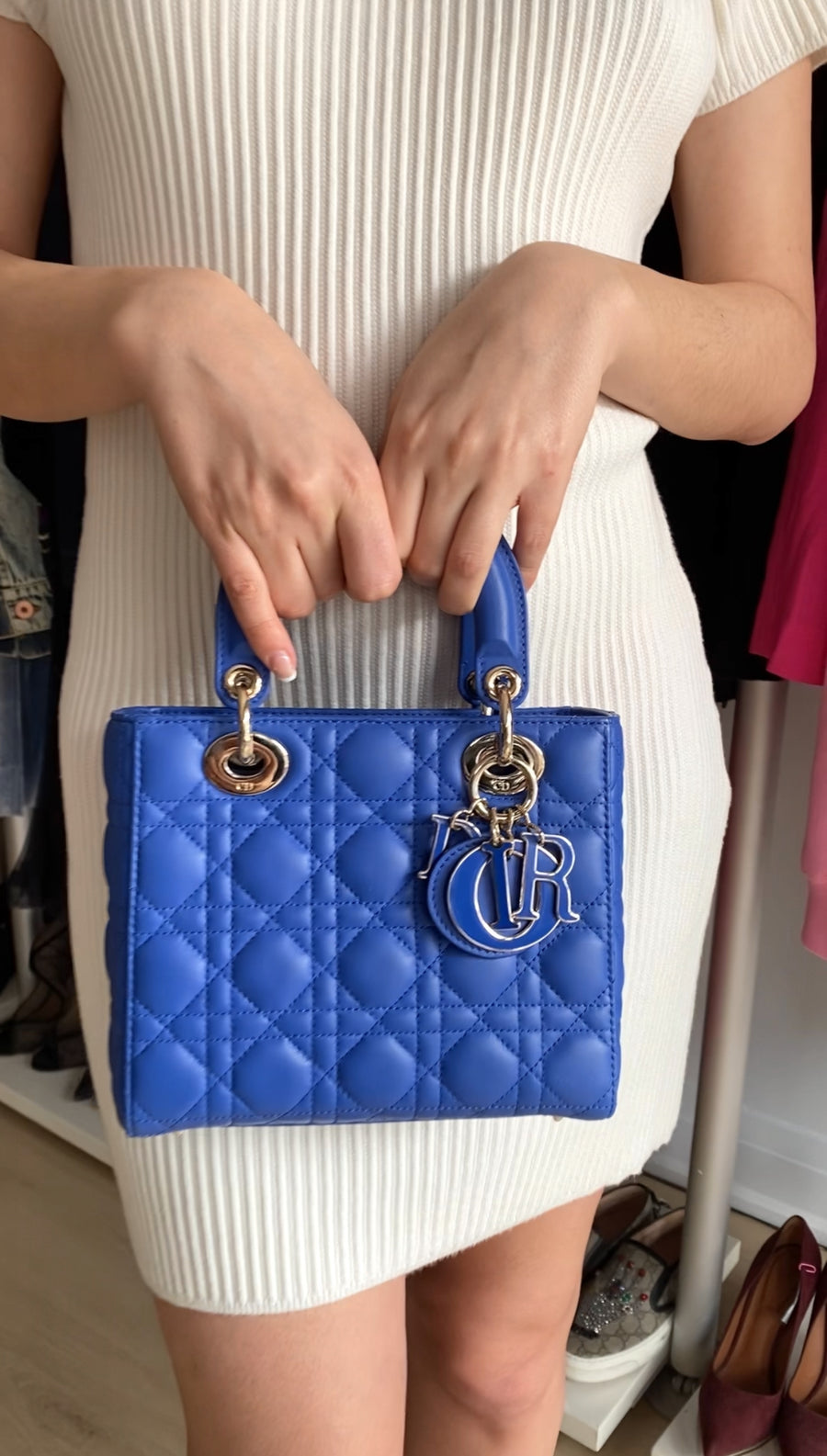 Dior My Lady Blue Cannage Lambskin Small Two Way Bag
