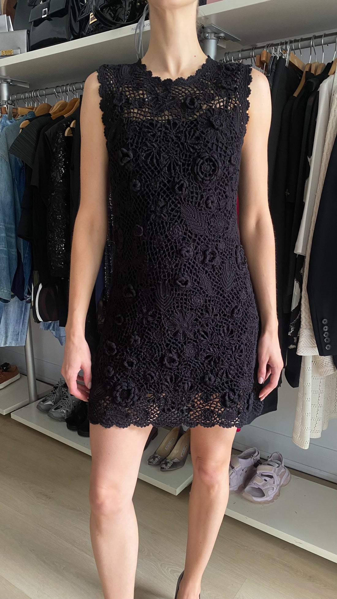 Heirloom By Doen “Annalisa” Black Crochet Knit Mini Dress - L / US 8