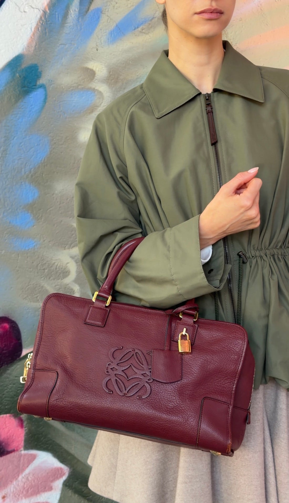 Loewe Burgundy Amazona 36 Grained Leather Anagram Logo Bag
